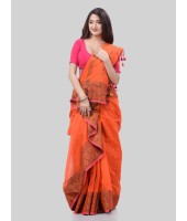 DESH BIDESH Women`s Cotton Handloom Cotton Silk Saree Gulab Work With Blouse Piece(Orange)